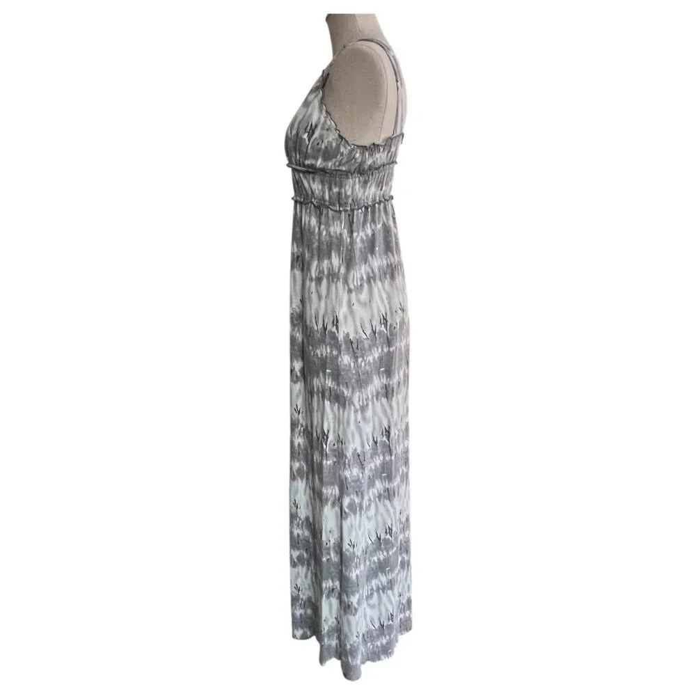 Tie-Dye Maxi Sun Dress By Feathers Spaghetti Straps High Waist Gray White Size M - Picture 5 of 6